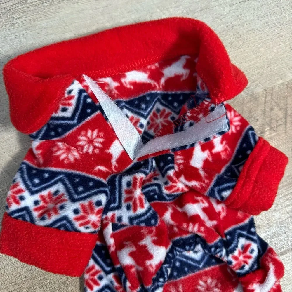 Heart to Tail Fleece Dog/Cat Pajamas with Reindeer Christmas Sweater Pattern